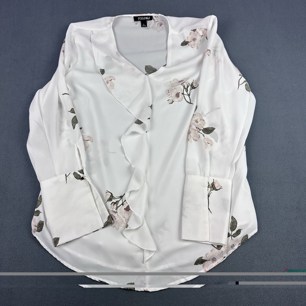 Roz And AliWomen's Large Cottage Core Floral V-Neck Ruffle Blouse Preowned